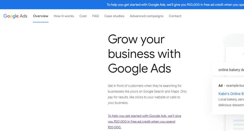 Google Ads website homepage Image