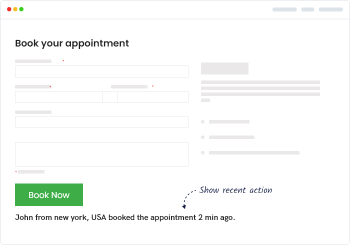 Show Recent Actions on the Booking Appointment Page