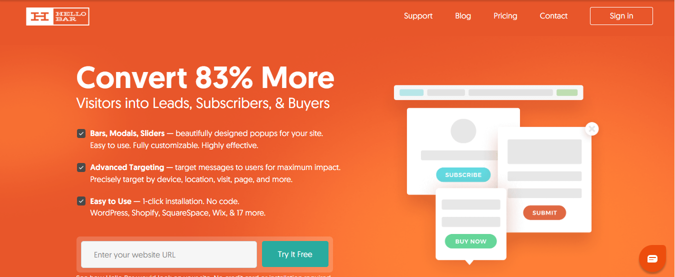Hello Bar floating notification bar