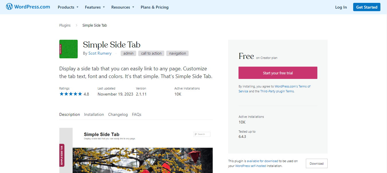 Simple Side Tab floating plugin