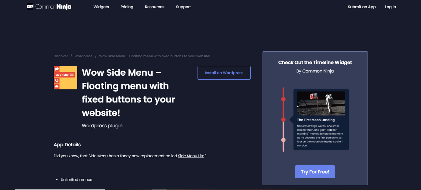 Wow Side Menu floating plugin