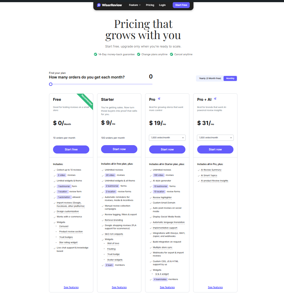 WiserReview pricing