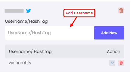 add username or hashtag