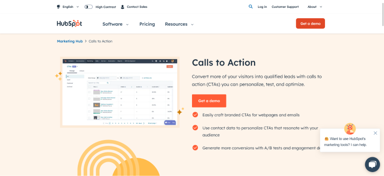 Hubspot Calls to Action tool