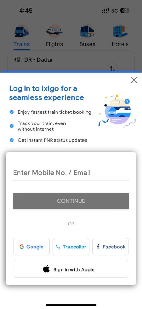 Ixigo Mobile CTA Example