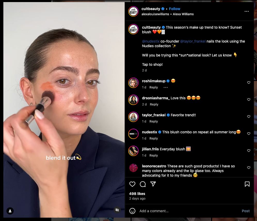 Cult Beauty UGC Content In Instagram