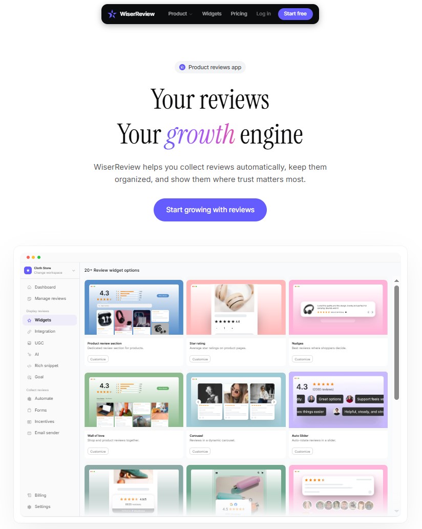wiserreview home pagee