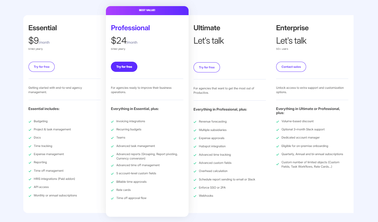 productive software price & plan