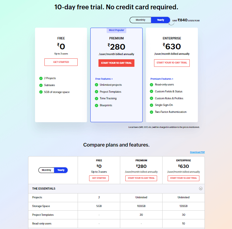 project management tool pricing