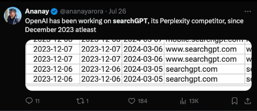 Search GPT was in making from december 2023 at least.