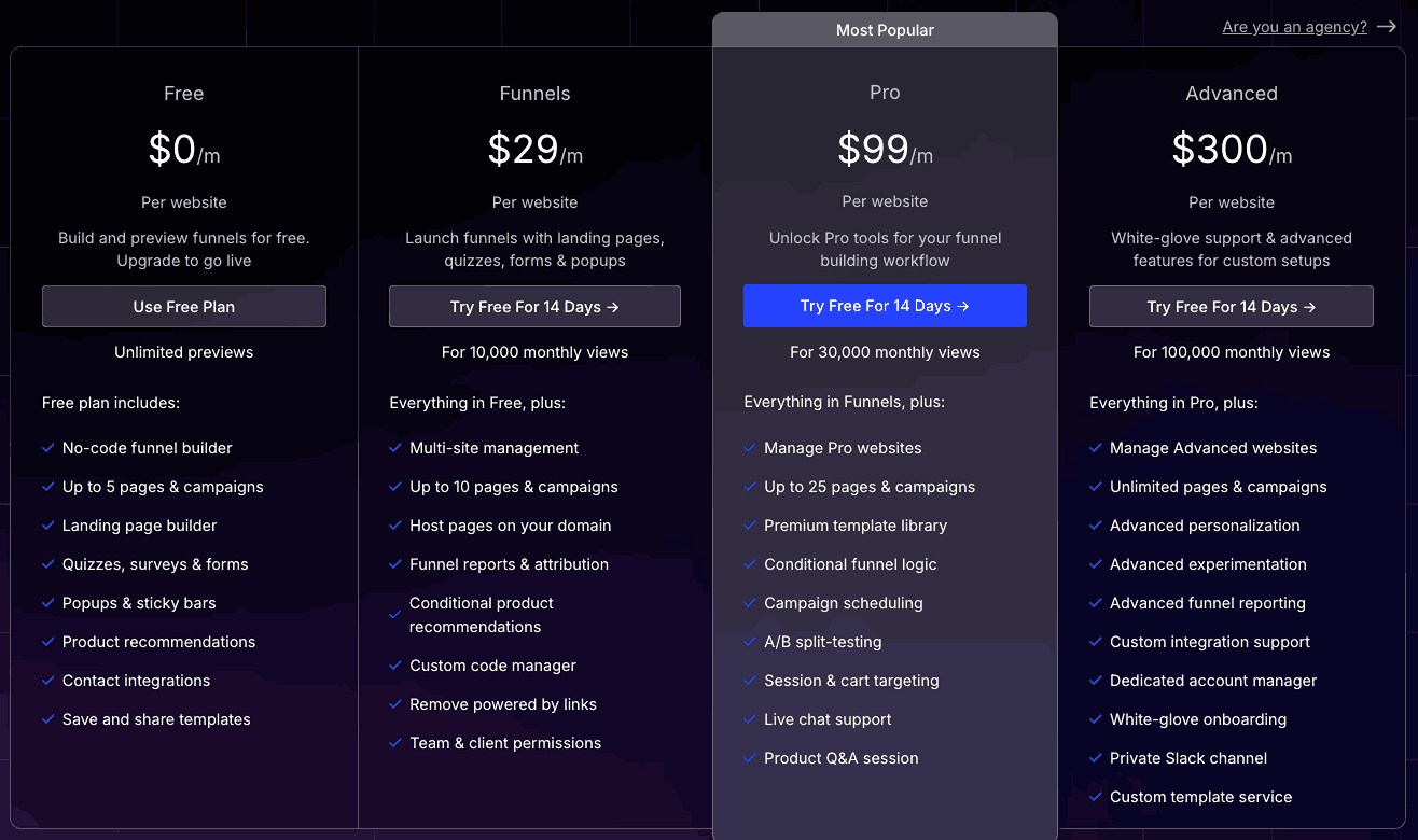 Convertflow Pricing Page Screenshot