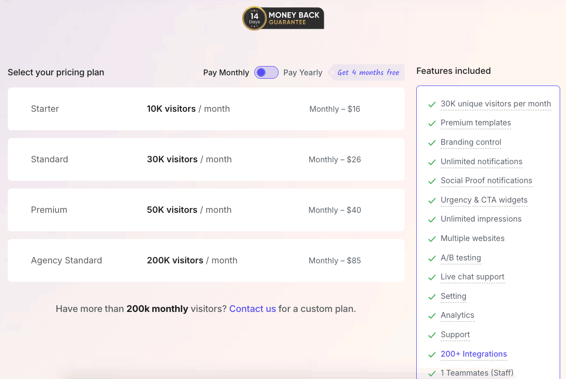 Wisernotify Pricing Page Screenshot