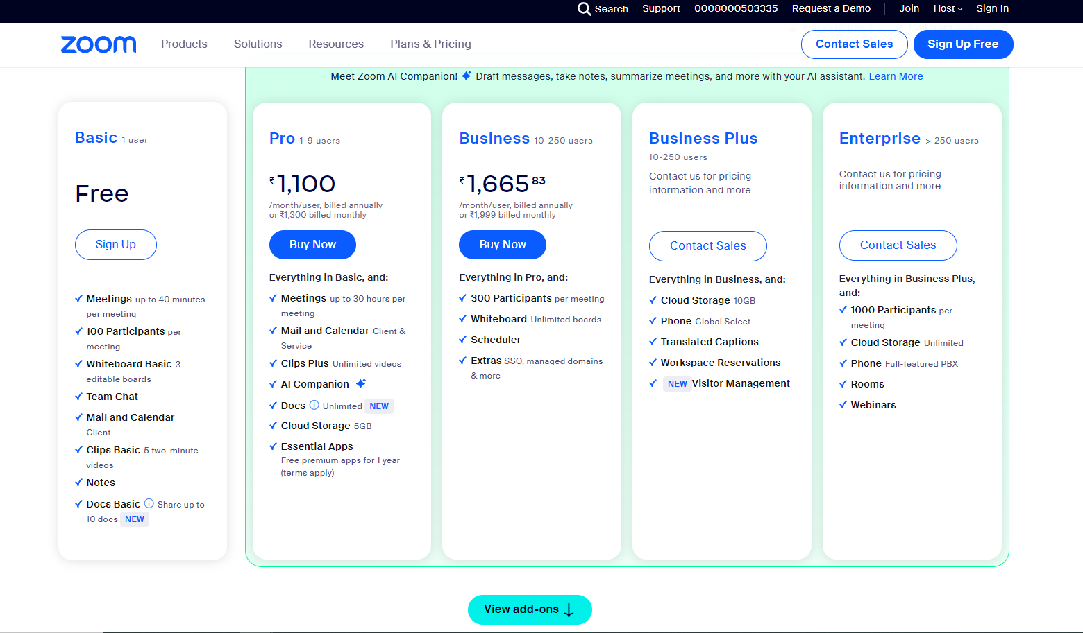 Zoom Pricing plan