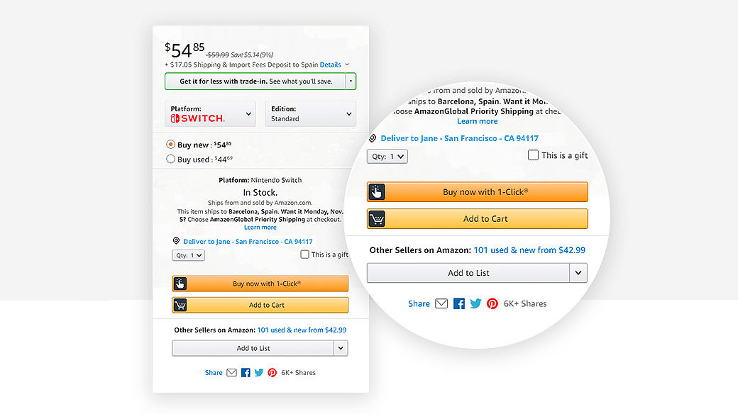 Amazon: one-click removes the checkout entirely