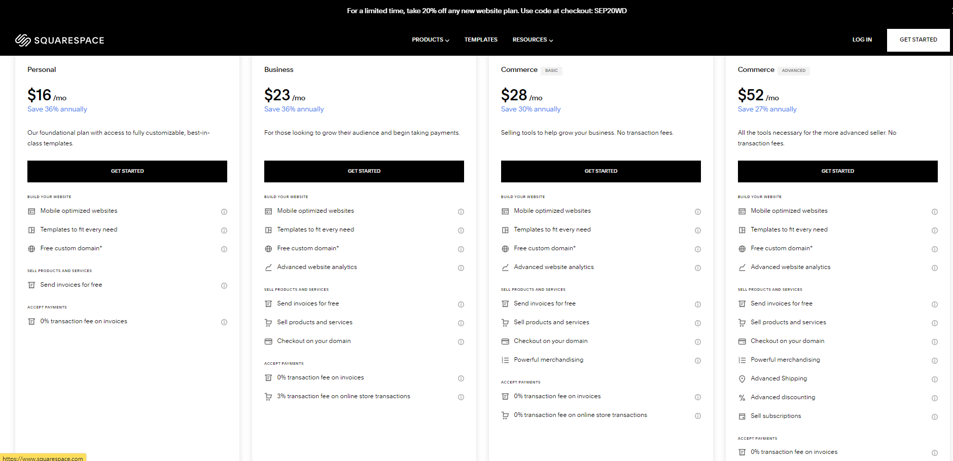 Squarespace pricing 