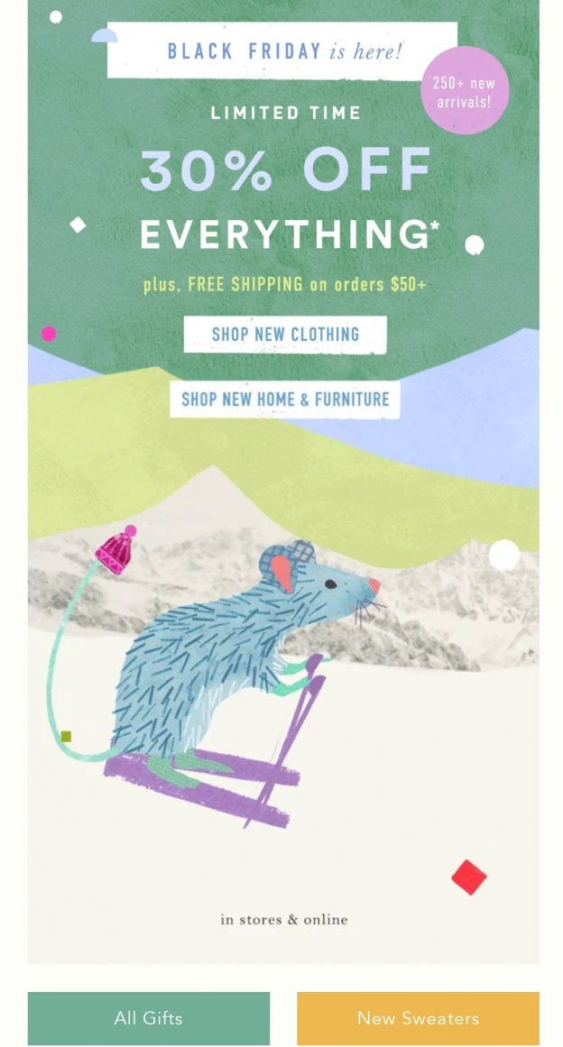 Black Friday campaign ideas | Example of conditional free shipping by Anthropologie for Black Friday