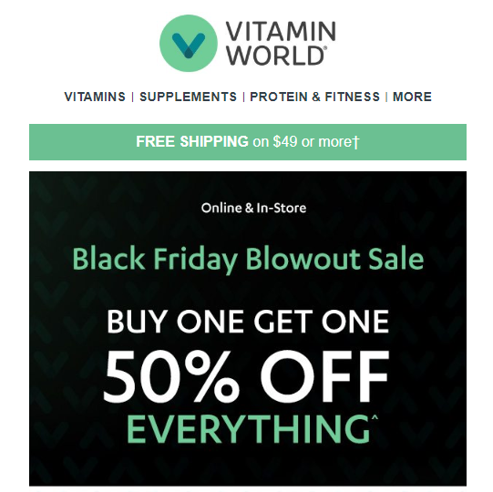 Example of BOGO offer for Black Friday by Vitamin World