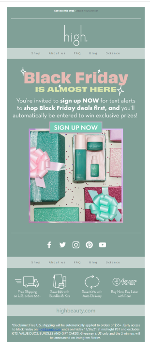 High Beauty Teaser Black Friday Email Campaigns