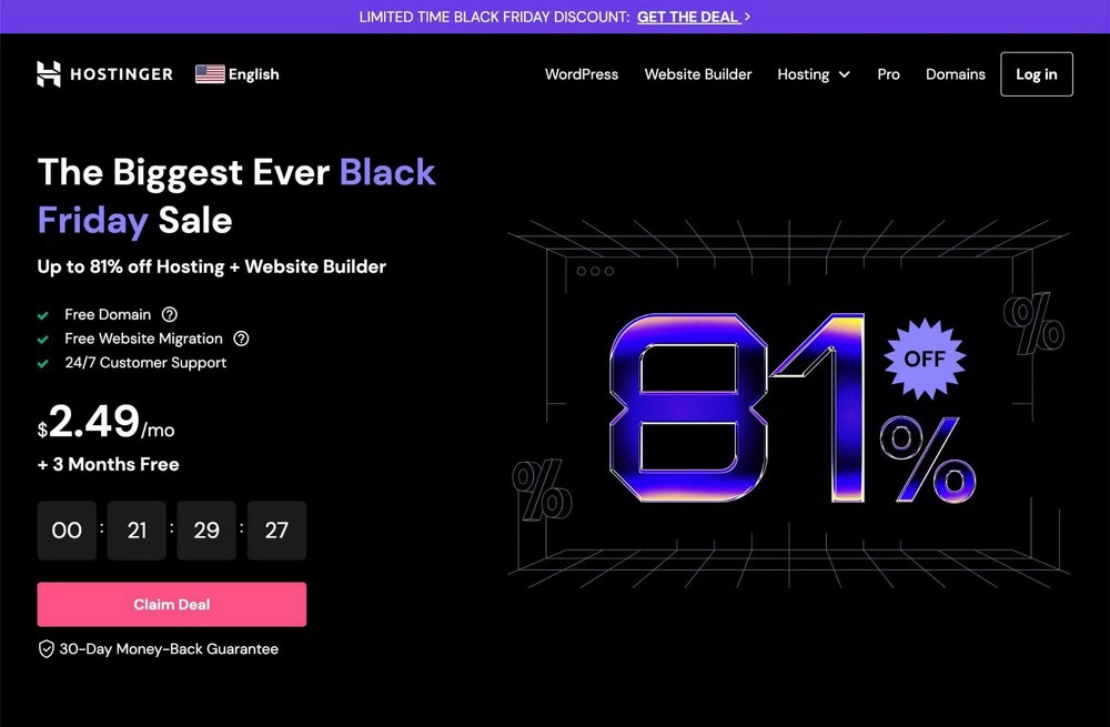 Hostinger's Black Friday Landing Page