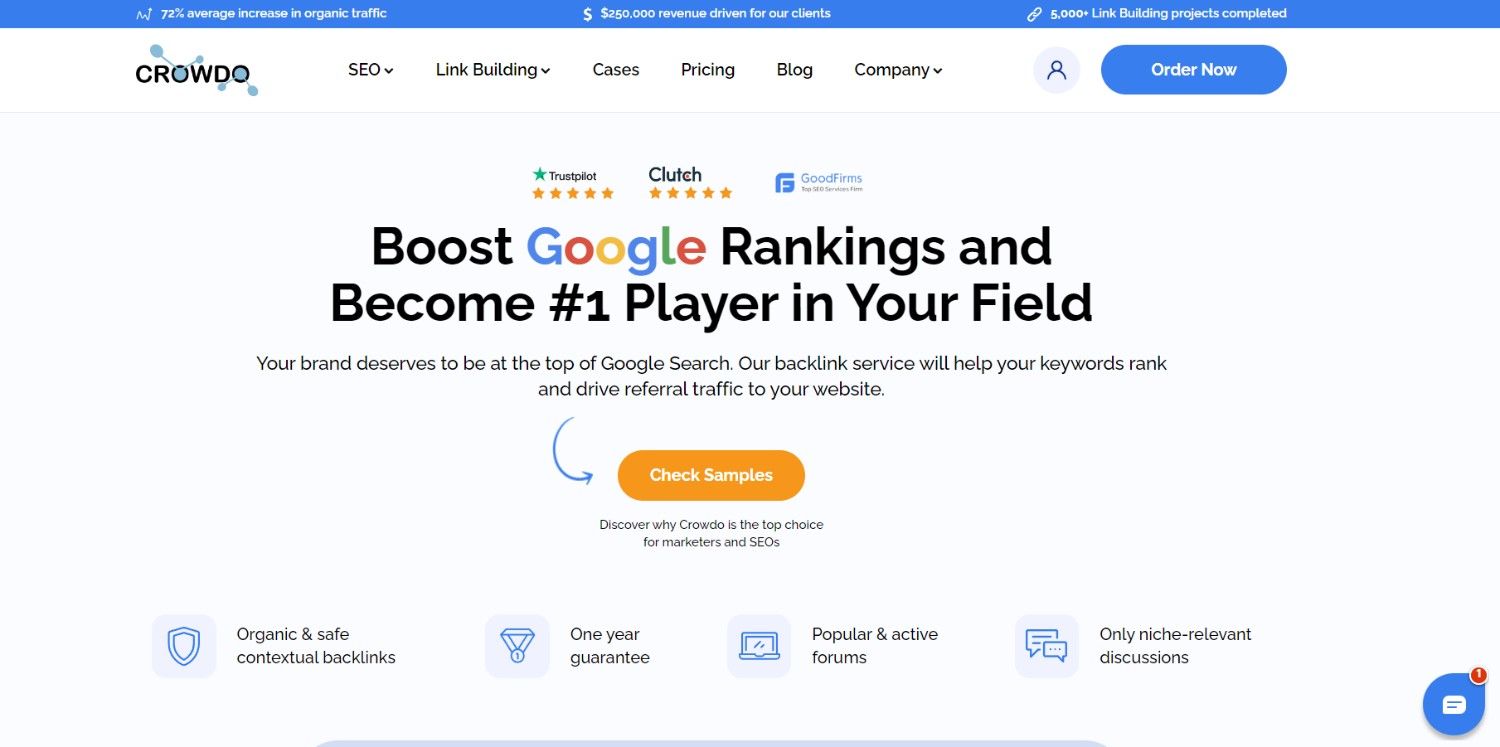 Crowdo landing page with outcome-oriented headline boost Google ranking and become number one player