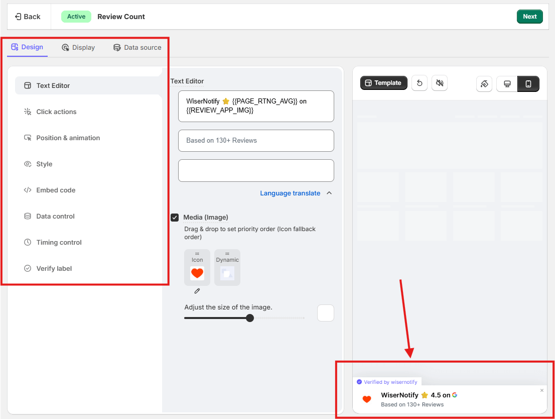 Wisernotify social proof customization dashboard