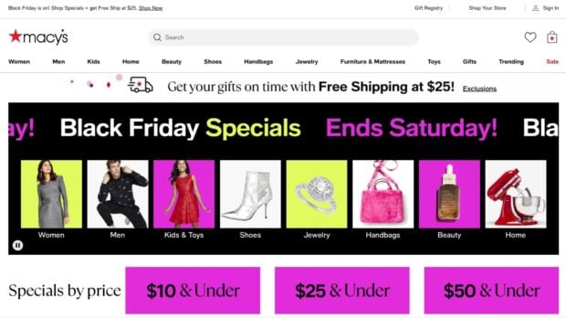 Macys website homepage Black Friday special ends Saturday promo