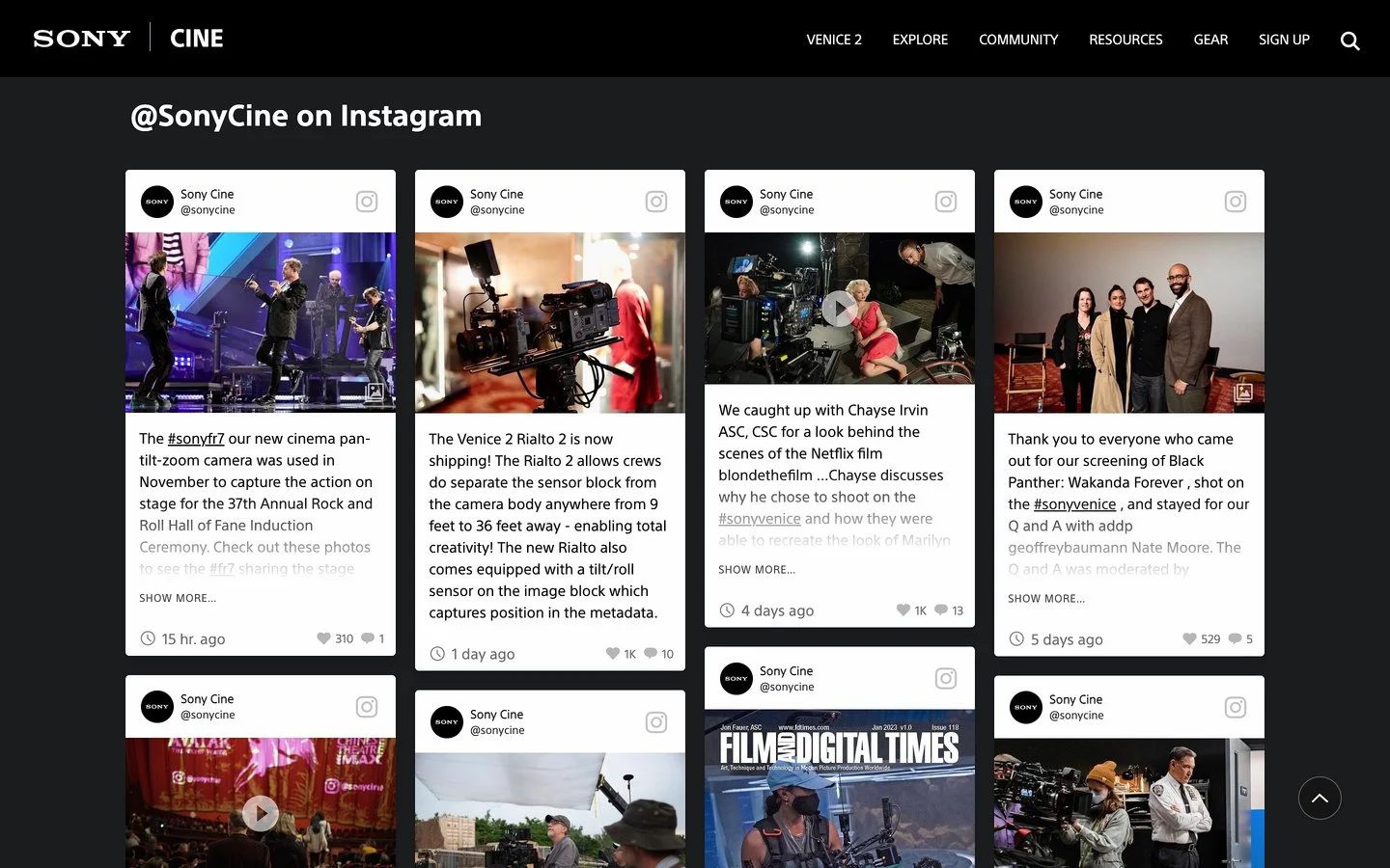 Real life example of instagram feed on sony website