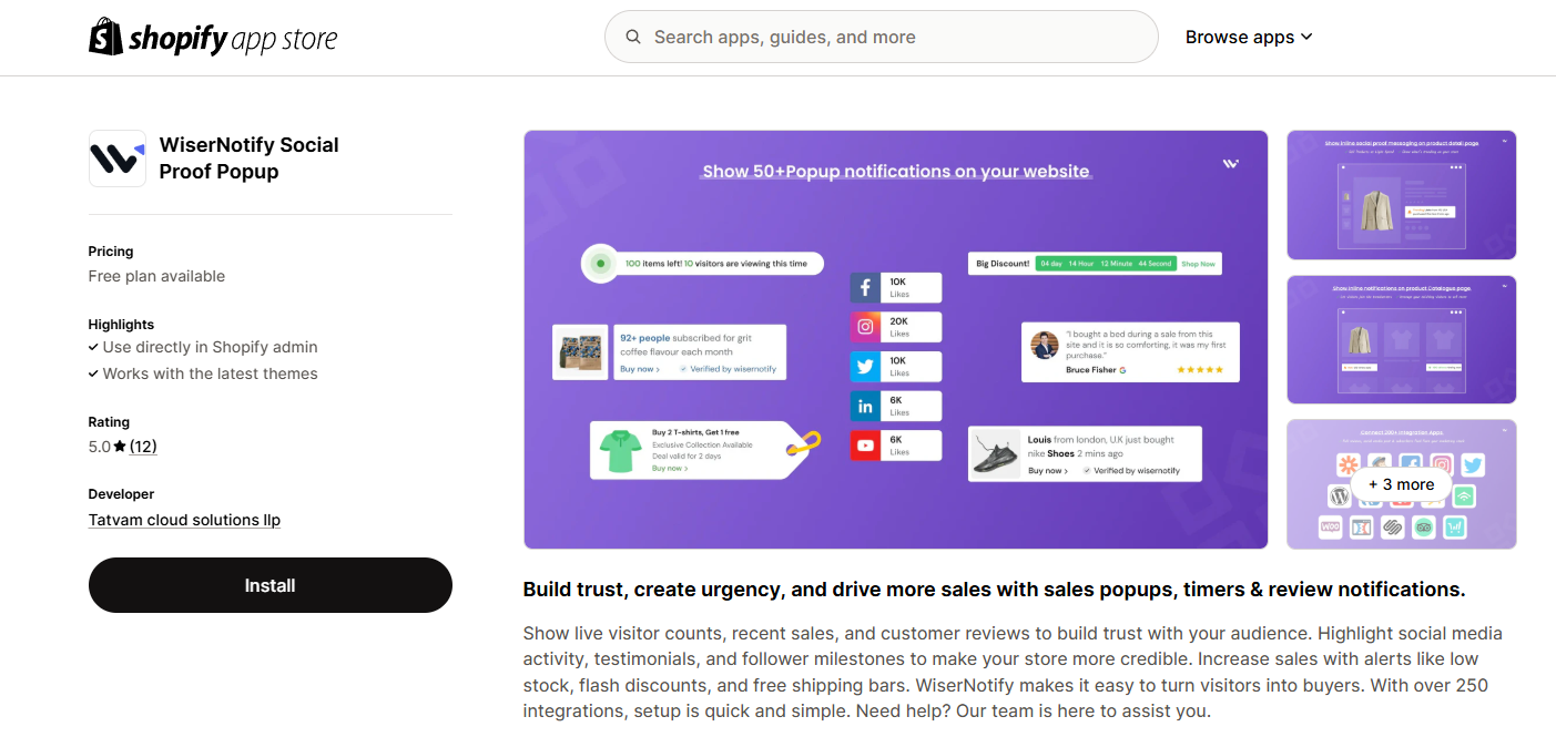WiserNotify App On Shopify