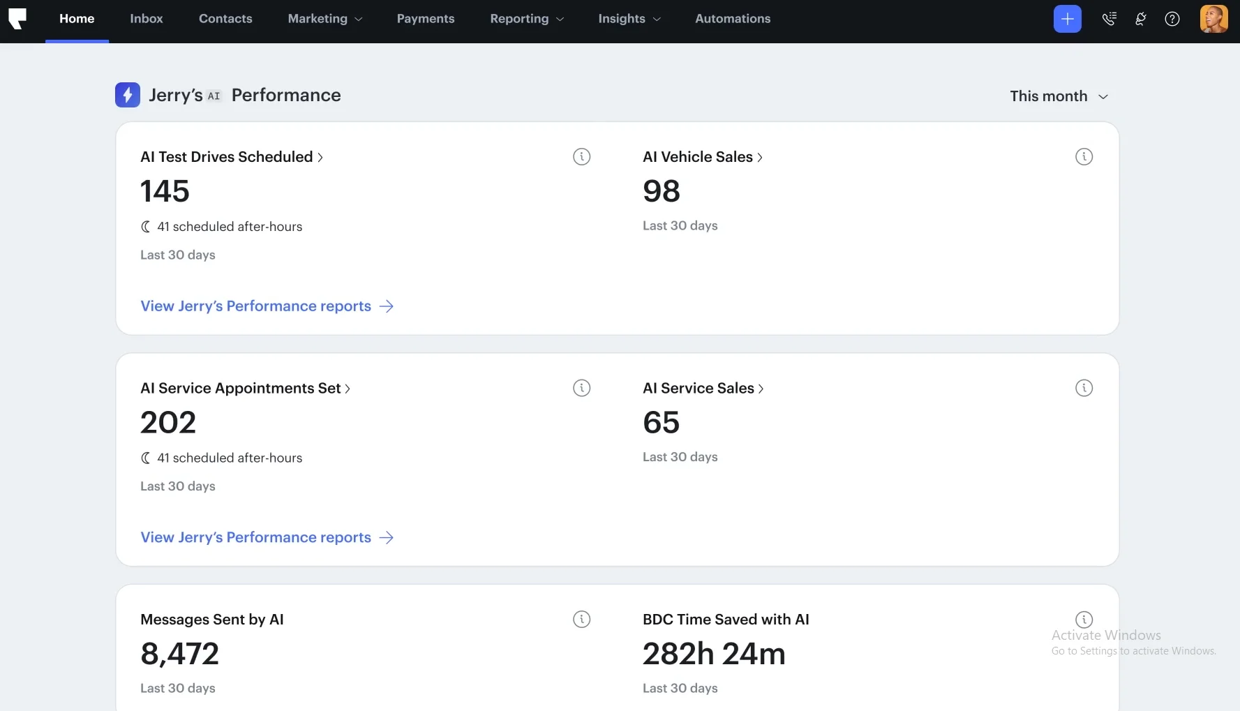 Performance dashboard
