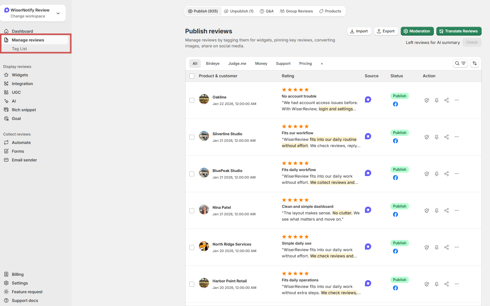 Manage Reviews