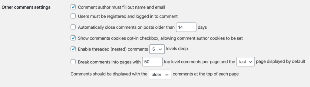 Comment & Review Settings