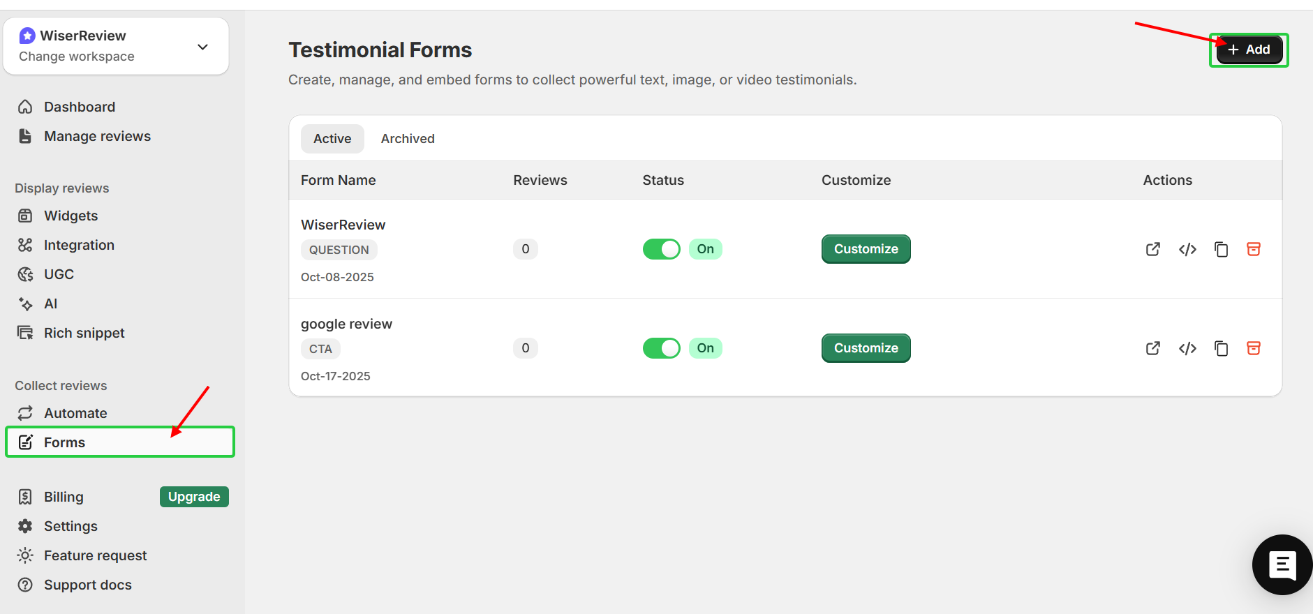 Product-Specific Review Forms