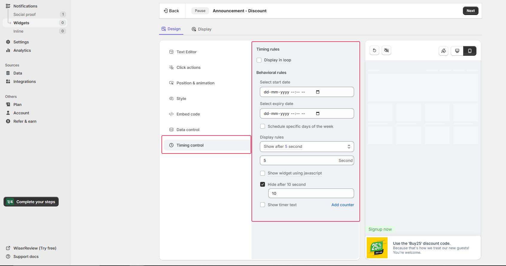 Configure Timing Settings