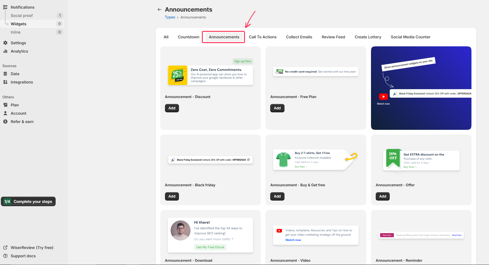WiserNotify announcement bar