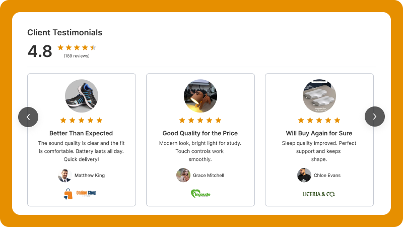 Testimonial Carousel (Highlights social proof on homepage)