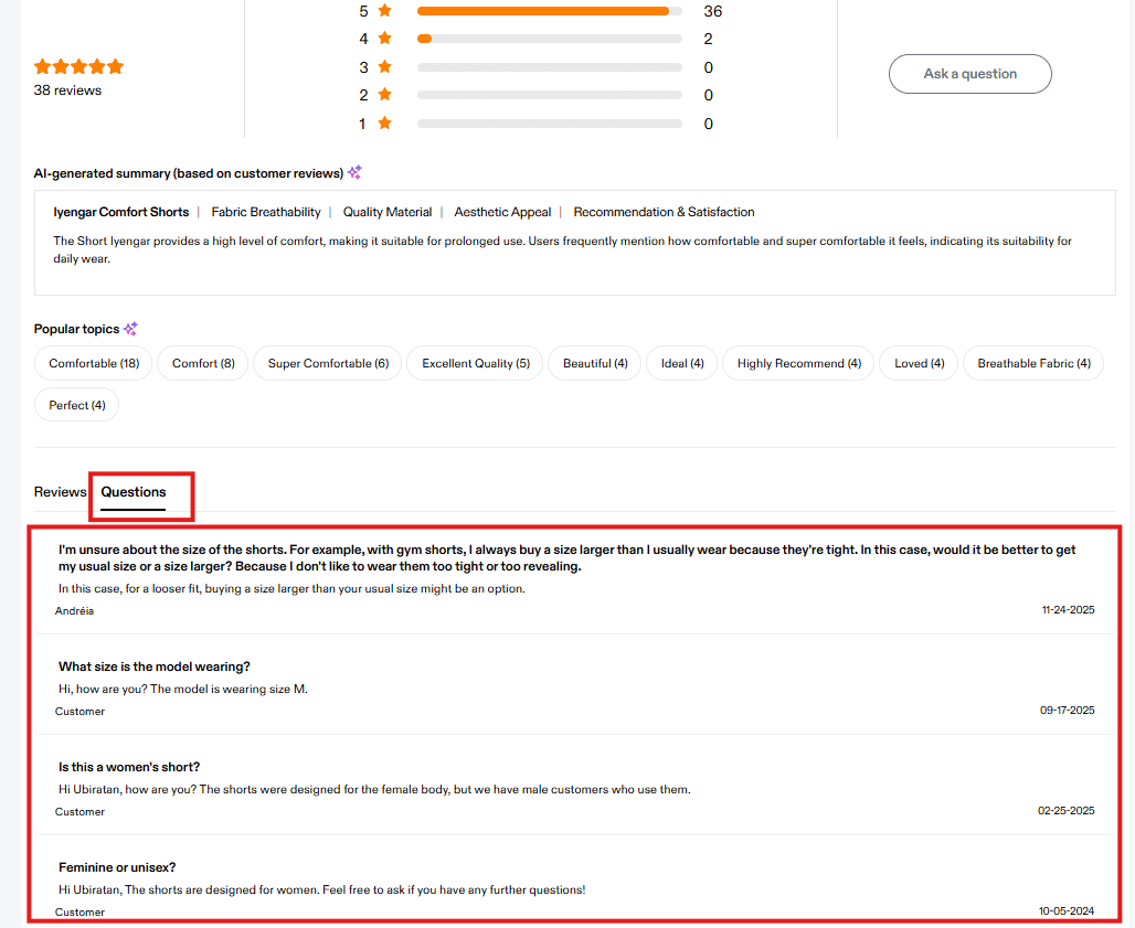 Q&A Widget (Handles buyer objections)